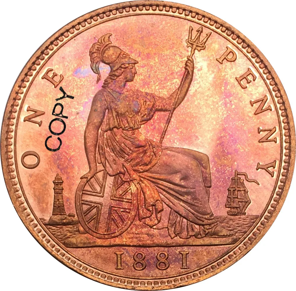 

Great Britain Victoria 1881 One Penny Red Copper Copy Coin