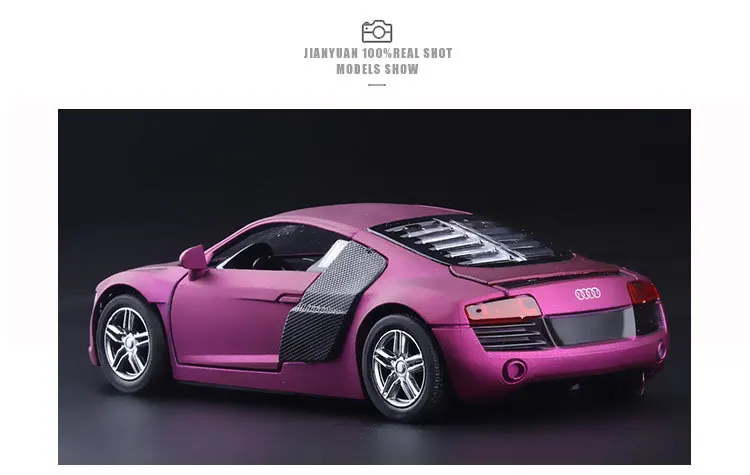 Новинка 1:32 AUDI R8 металлические игрушечные машинки, модель с музыкальным мигающим поворотом, миниатюрные машинки, подарки для детей