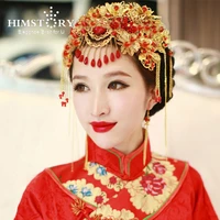 himstory vintage chinese style classical jewelry traditional bridal headdress wedding hair accessory gilding coronet headwear
