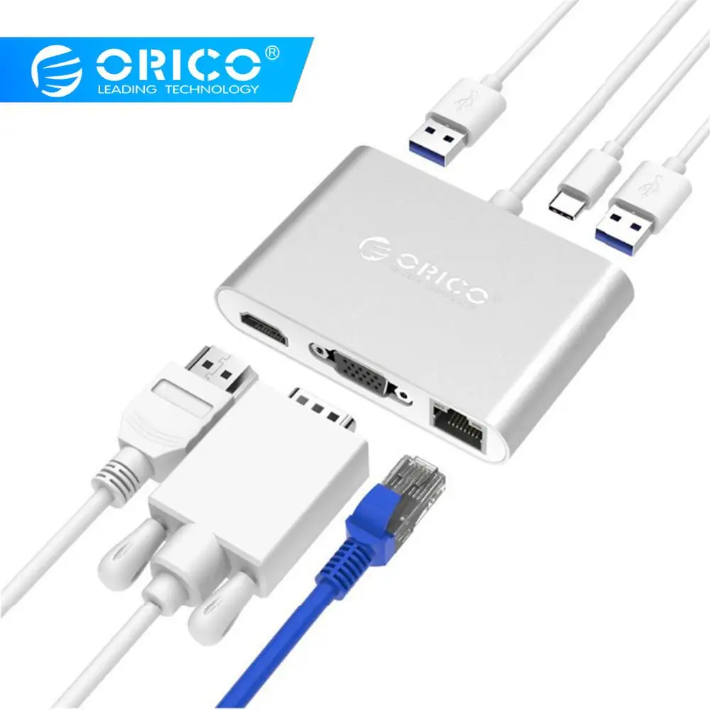 Док станция для ноутбука ORICO Type C к VGA HDMI RJ45 A конвертер Поддержка PD