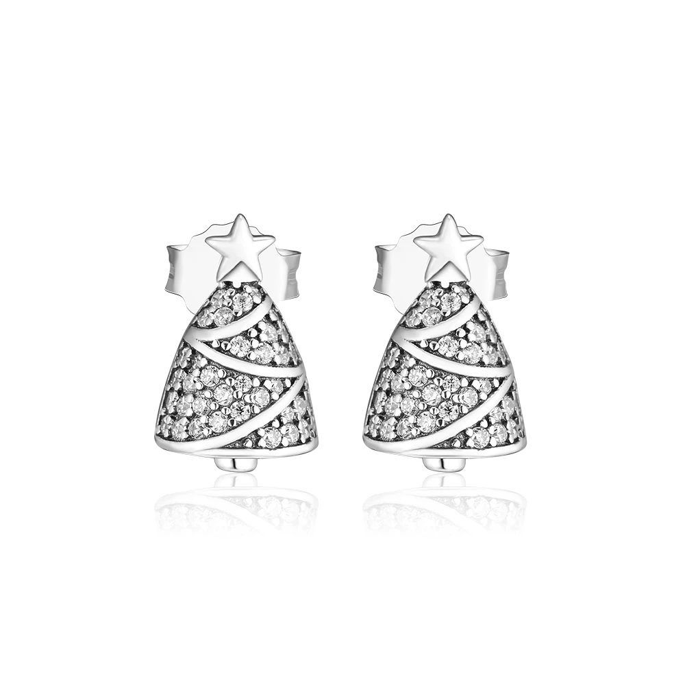 

Christmas Tree Piercing Stud Earrings for Women 925 Sterling Silver Charms Earring Female Festival Evening Jewelry Decorations