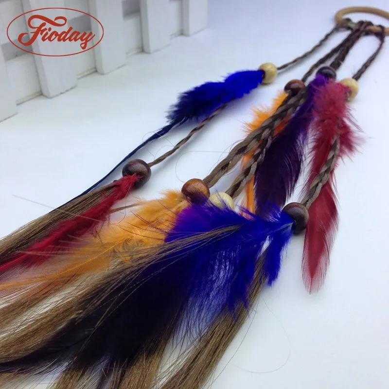 

Fioday Headwear Feather Headband Ropes Headbands Bohemian Headwear with Peacock Feathers Hair Accessories For Women Girls