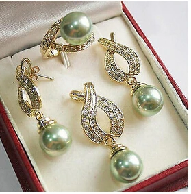 

Natural 12mm Green Shell Pearl Pendant Necklace Earrings Ring Sets+ Free Chain AAA >Wholesale Lovely Women's Wedding Jewelry
