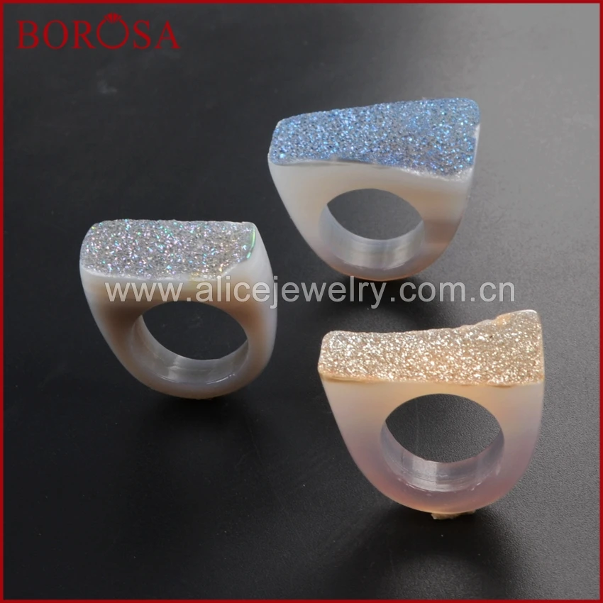 BOROSA 5 шт. кольцо с натуральным кристаллом из титана Druzy ювелирные изделия Drusy