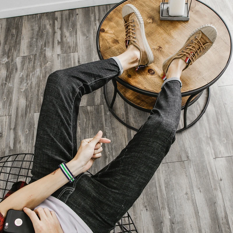 

Casual Jeans 2018 new spring summer black blue men clothing solid pencil denim pants Ankle-Length male stretch trousers 991