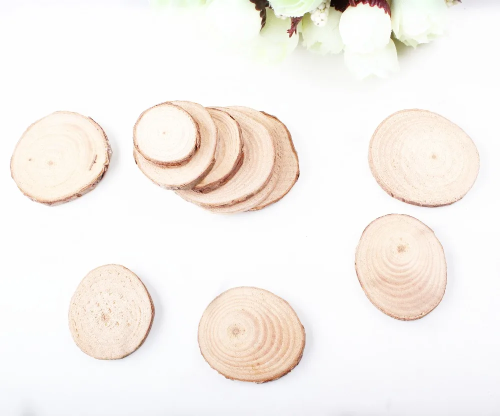 

50 Pcs 20-40mm tree slices rough cut wood rounds Wood Slice Rustic wood slices for weddings favors decor crafts Christmas XP0311