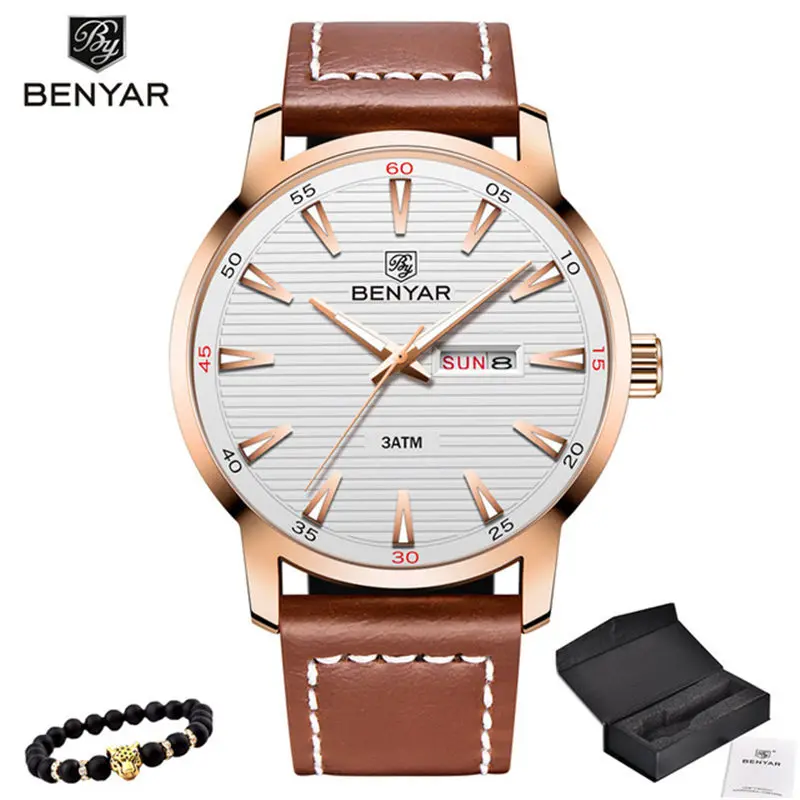 White-Gold-L Новинка, BENYAR мужские часы, простые деловые кварцевые часы, мужские классические водонепроницаемые часы из нержавеющей стали, мужские часы - Цвет: White-Gold-L
