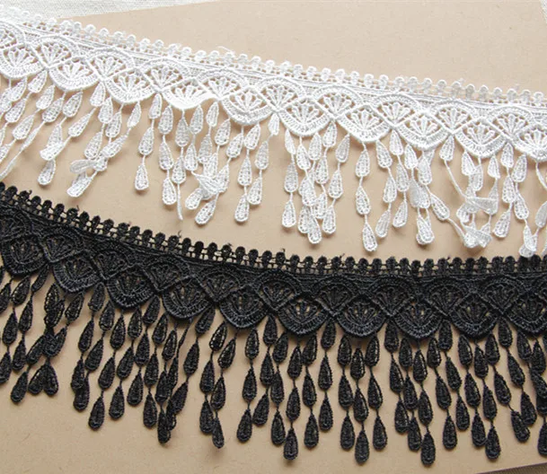 

5 yard 8cm 3.14" wide ivory/black tassels fringe lace trim ribbon ML25L43