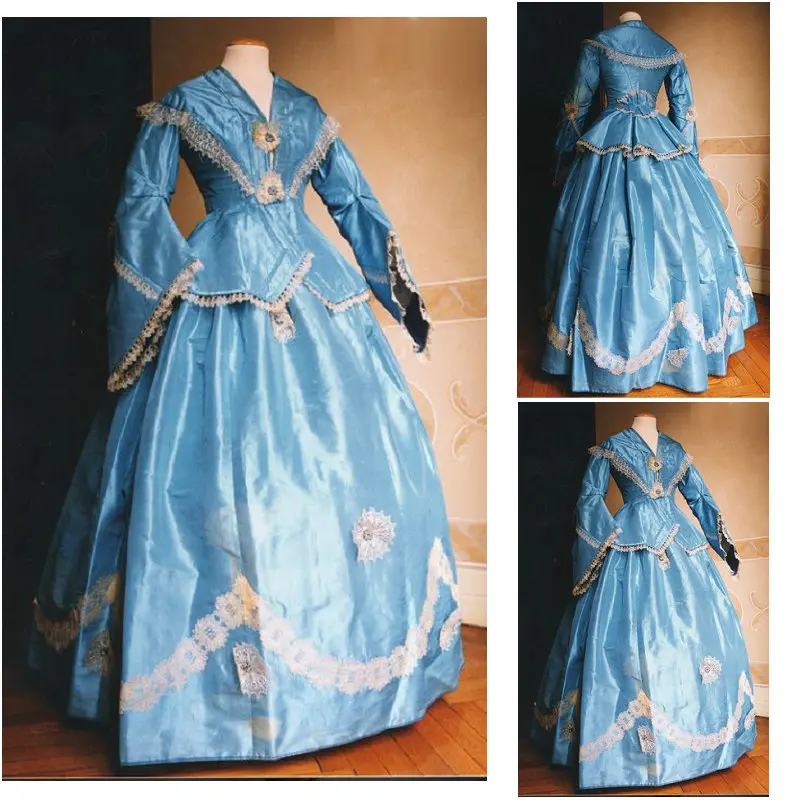 Новинка 2017! синее викторианское платье 19 века 1860s Scarlett Civil War Southern Belle для