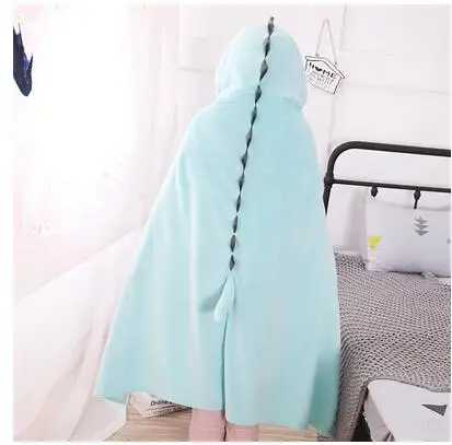 Cute dinosaur shawl plush hooded blanekt coral fleece cape blanket throw kids TV leisure indoor | Дом и сад