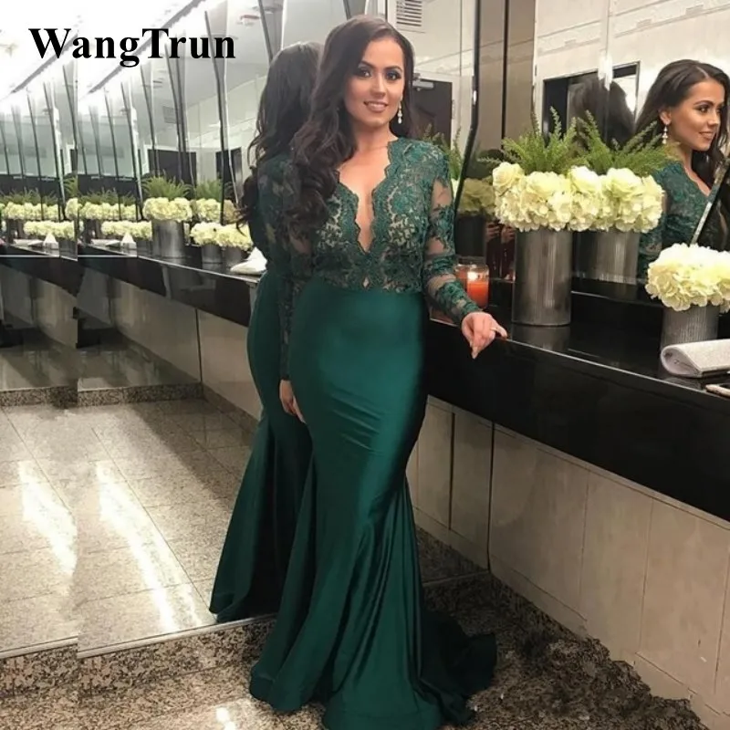 Новое платье Русалка для выпускного вечера 2019 зеленое торжественное с v образным