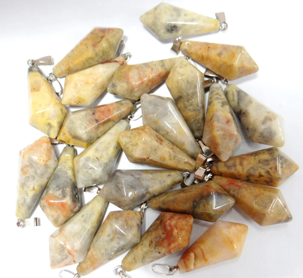 Fahsion Hot Sale 12Pc Mixed Natural Stone Aventurine Opal Malachite Pendulum Hexagonal Pyramid Charms Pendants Making a Necklace images - 6