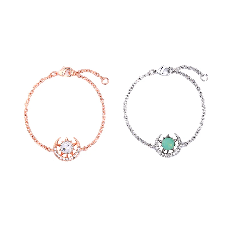 Простой прозрачный зеленый кристалл луна звезды браслет Новинка 2017 года розовое