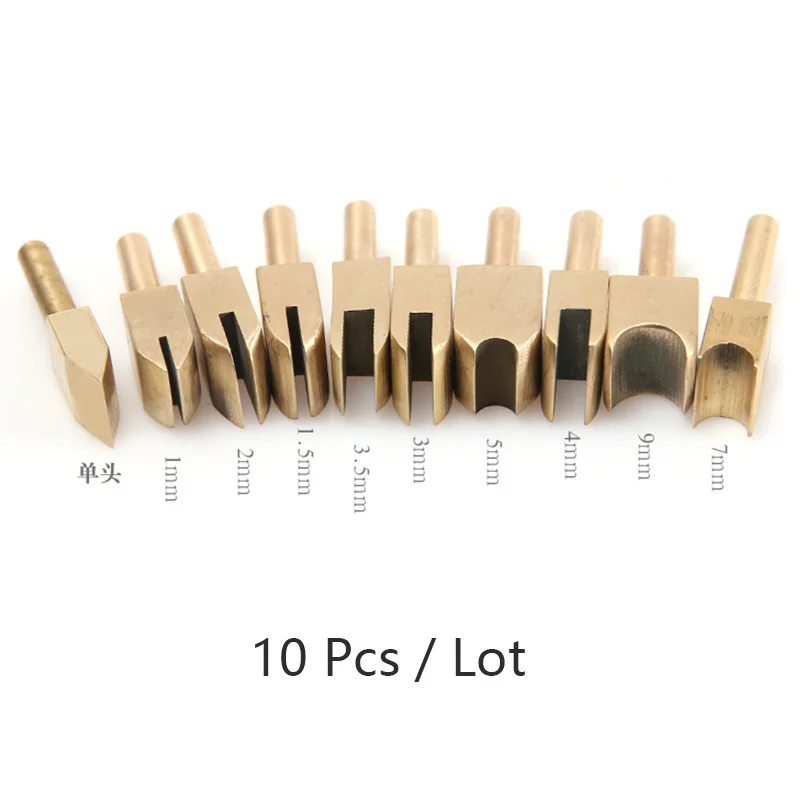 10 Pcs side head Кожа Чистая латунь паяльник наконечник для сжигания края украшения ручной работы кожа пирография инструменты комплект электрический - Цвет: 10 Pcs side head