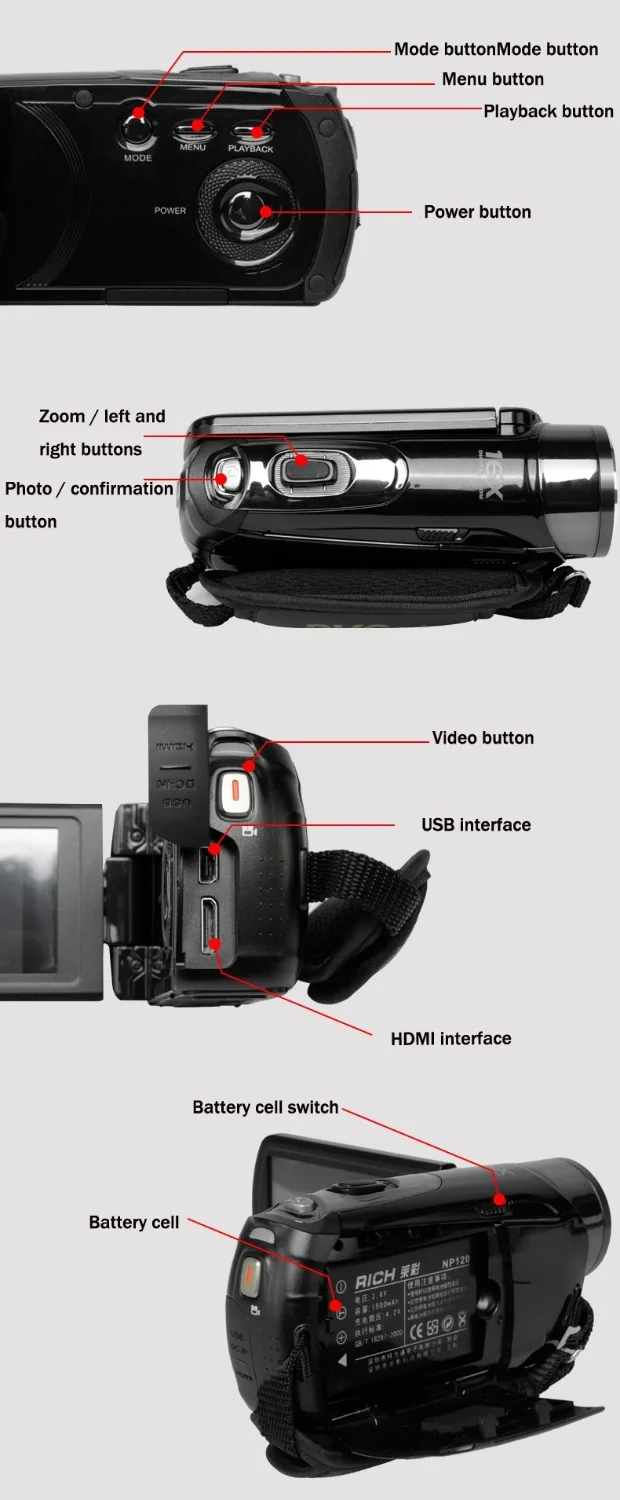 Портативная Инфракрасная видеокамера 1080P HD 16x Zoom 3 0 ''TFT LCD Цифровая DV DVR