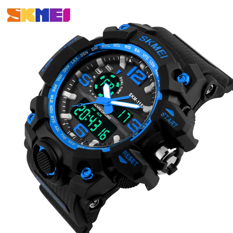 blue SKMEI, новинка, S Shock, мужские спортивные часы, большой циферблат, кварцевые, цифровые часы для мужчин, люксовый бренд, светодиодный, военные, водонепроницаемые, мужские наручные часы - Цвет: blue
