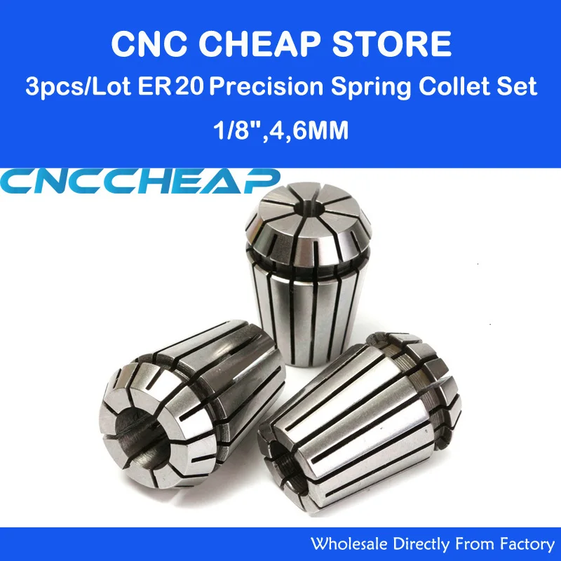 

3pcs/lot ER20 Collet chuck, ER20 collet pindle lathe tool holder CNC Router milling Engraving tool 3.175mm, 4mm, 6mm