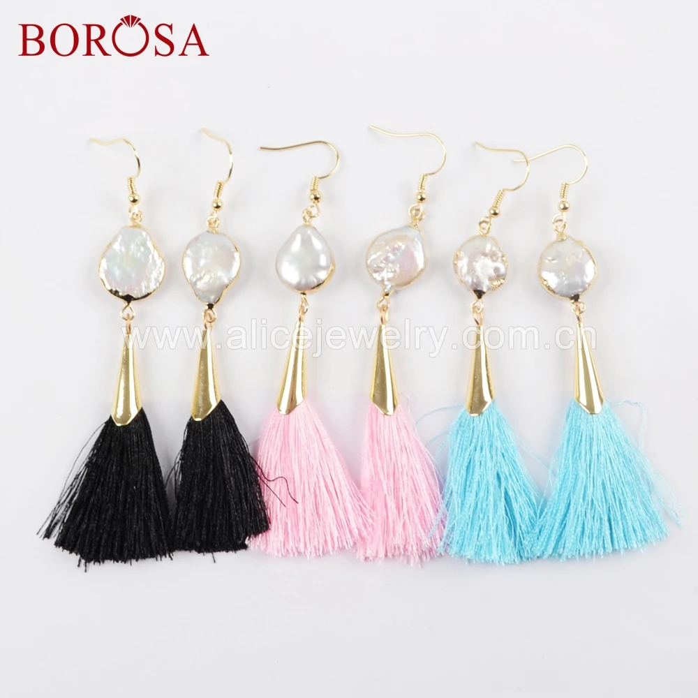 BOROSA 5/10 пар серьги с натуральным жемчугом черными кисточками Висячие Модные