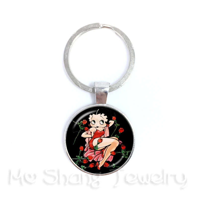 7 Классическая мода Betty Boop шаблон брелок Шарм стеклянный купол ручной работы ювелирные изделия лучший подарок для друзей - Цвет: 7