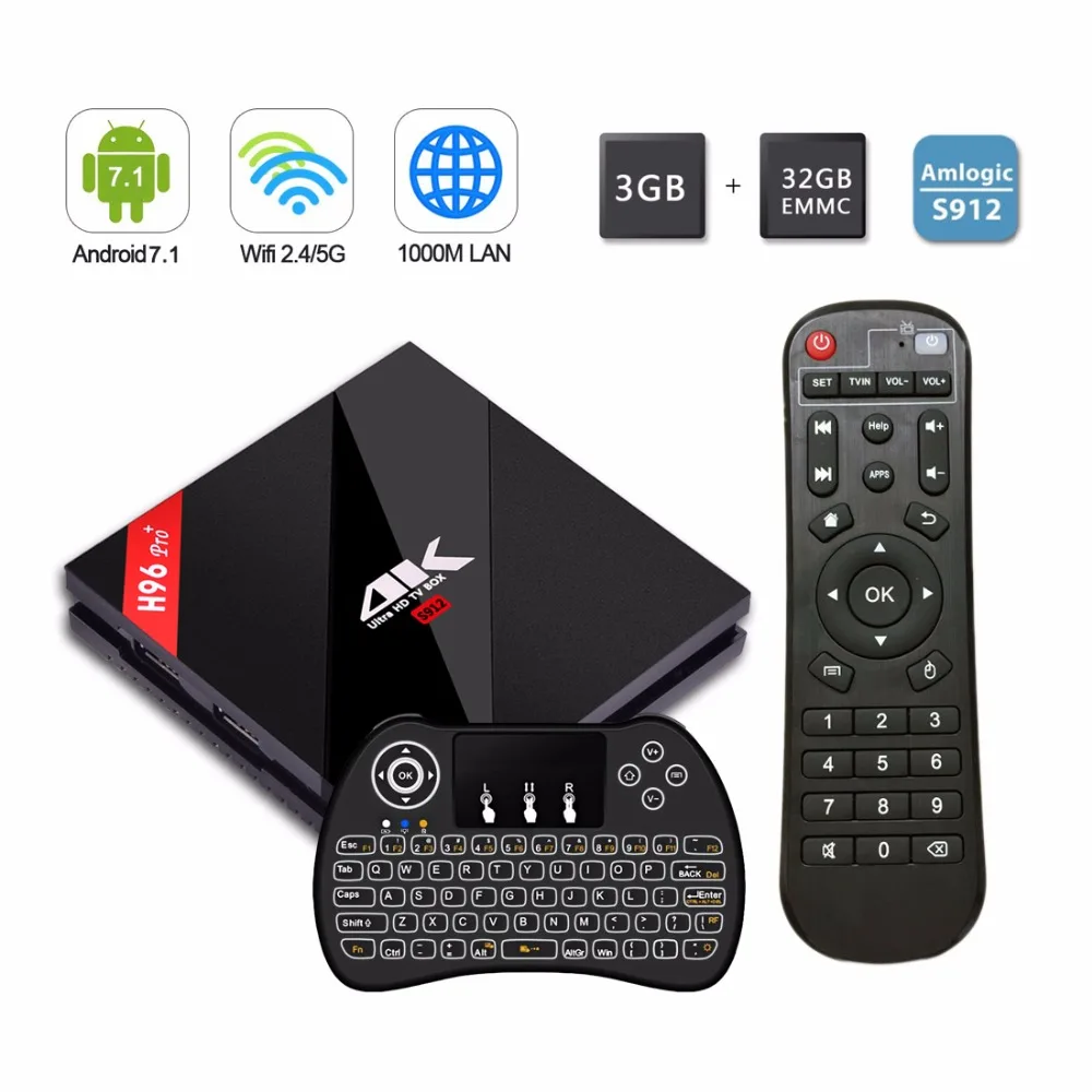 H96 Pro Plus Android 7 1 ТВ коробка 3 Гб/32G Amlogic S912 Octa Core с двухъядерный процессор Wi Fi BT4.1 1000 M LAN