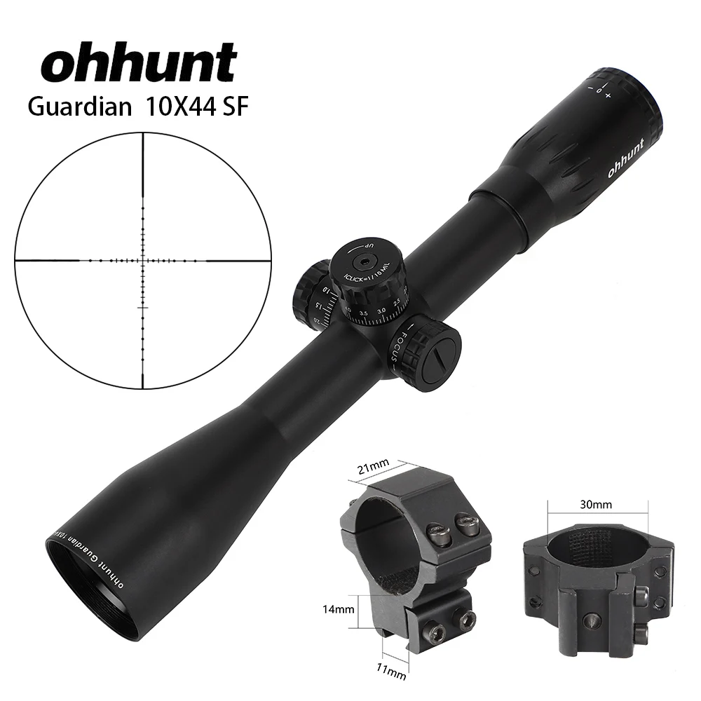 Ohhunt Guardian 10X44 SF охотничьи оптические прицелы сторона параллакса тактический прицел башенки Блокировка сброса фиксированное увеличение 10X прицел - Цвет: with Dovetail Rings