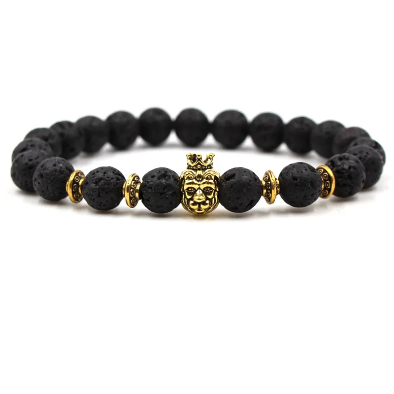 Браслет из лавы и Льва, браслеты для женщин, Pulseira Masculina Braclet, мужские ювелирные изделия, Feminina Bileklik, ручной работы, очаровательный браслет - Окраска металла: men jewelry