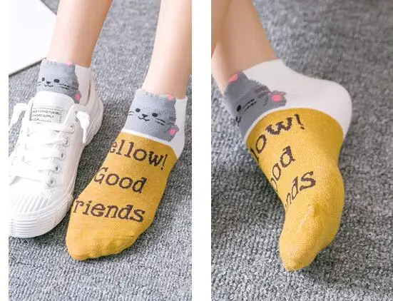 Японские носки Kawaii, 5 пара/лот, женские носки Harajuku с милыми буквами, медведь, кошка, носки с животными, зимние короткие, высокое качество, 20