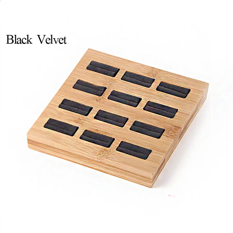 Black Velvet Модные бамбуковые 12 сеток кольца ювелирные изделия Дисплей Лоток Подвески кольца ювелирные изделия реквизит простая упаковка ювелирных изделий - Цвет: Black Velvet