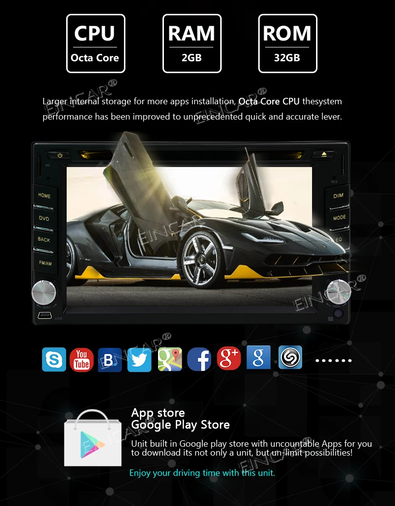 Navigation Support 3G 4G WiFi Mirror Link 1080P OBD2 SWC Dual Camera Eincar Android 8.1 Oreo OS Car Stereo Double Din 6.2 Inch | Автомобили