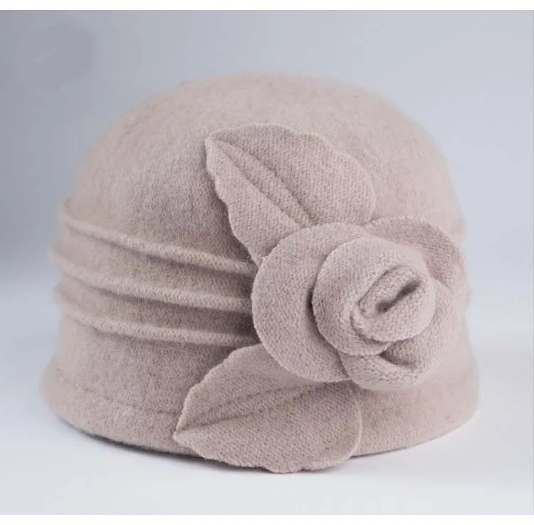 beige Новая купольная фетровая шляпа для женщин среднего возраста, шерстяные шляпы для мам, осенняя и зимняя теплая шапка - Цвет: beige