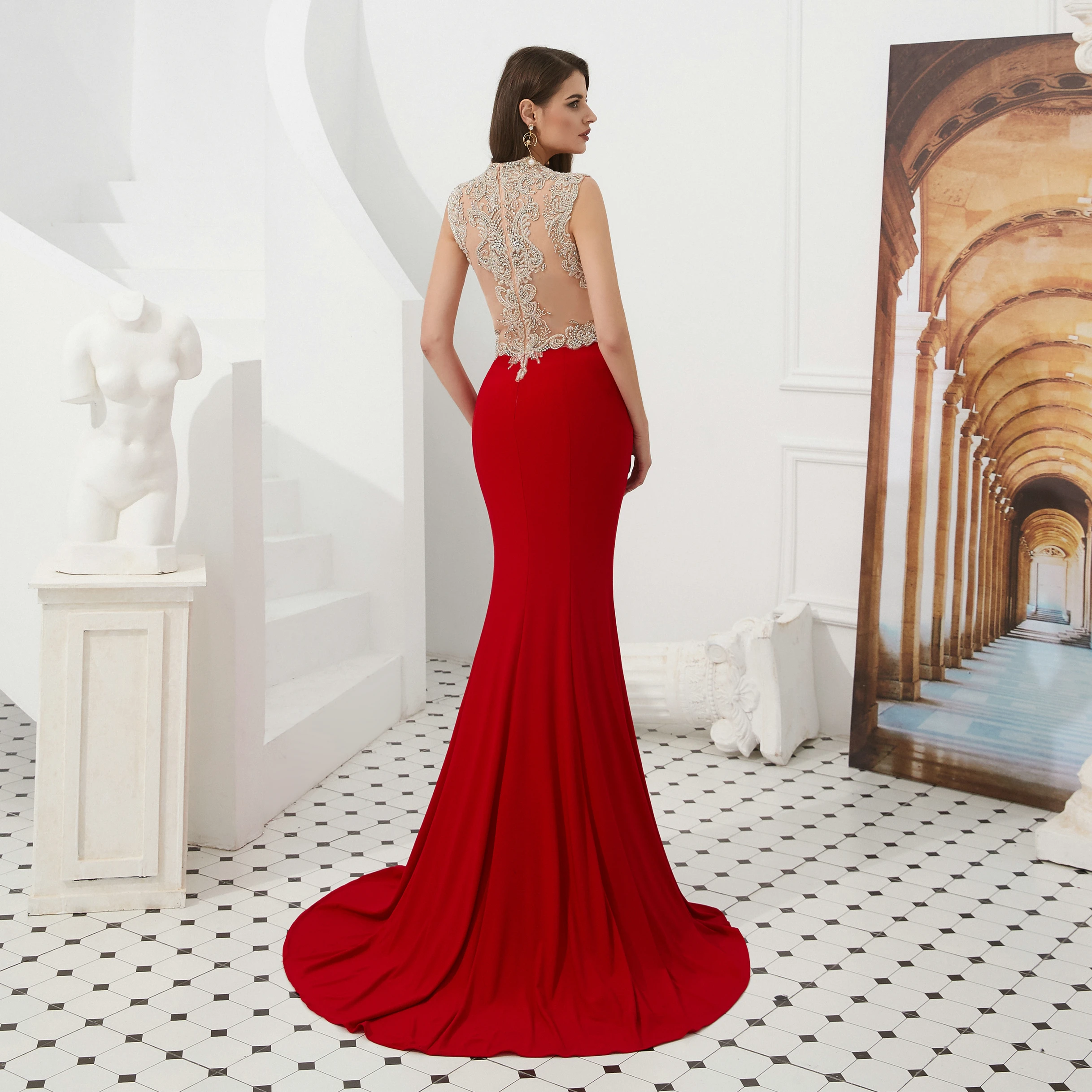 JaneVini 2019 сексуальные красные вечерние платья с глубоким v образным вырезом
