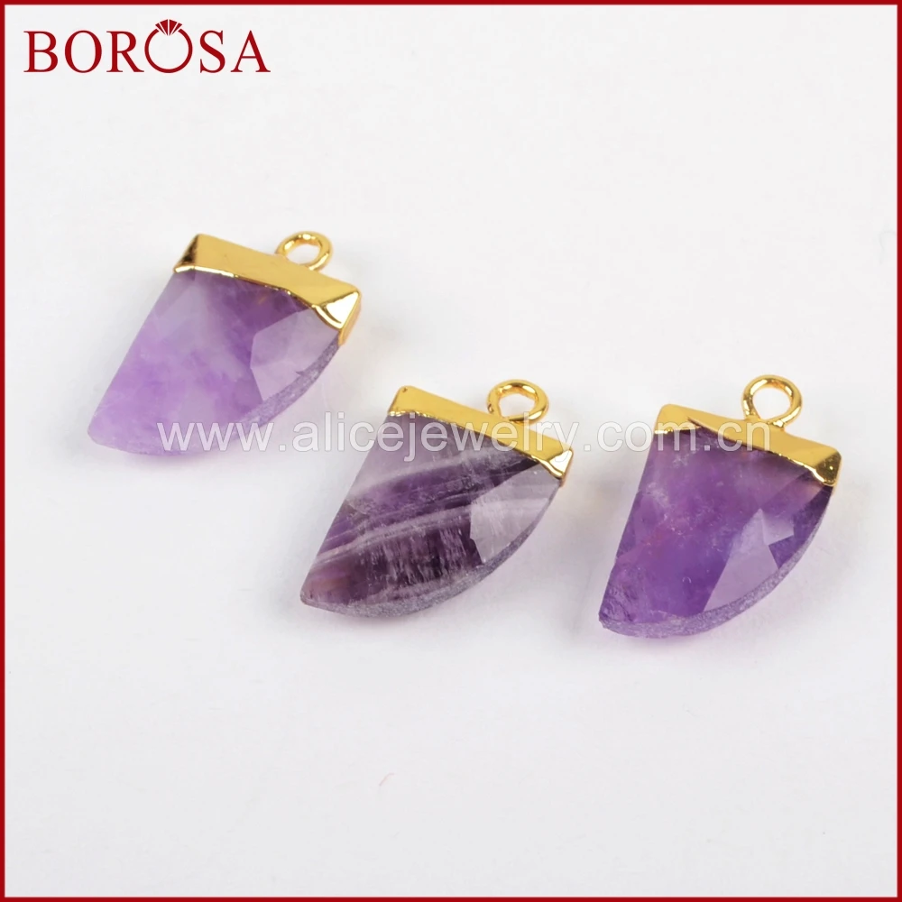 BOROSA модный натуральный 100% Фиолетовый Кристалл Друза рог очарование 1 шт. золотой