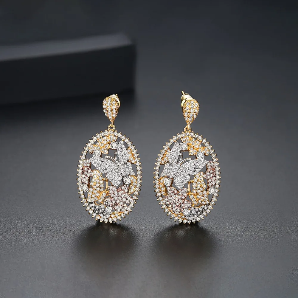 

LUOTEEMI Brand Elliptical Butterfly Drop Earrings for Women Wedding Party Luxury Shiny CZ Gold Oorbellen Jewelry Christmas Gift