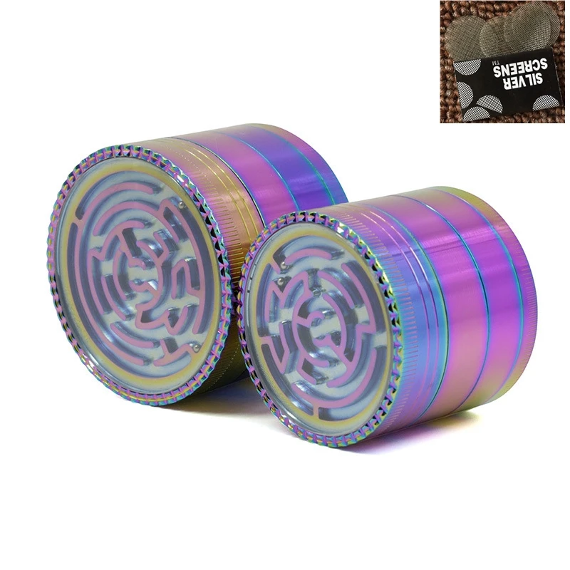 

Hot sale high-grade 4 layer ice blue maze style metal material smoking herbal grinder tobacco cigarette Accessories