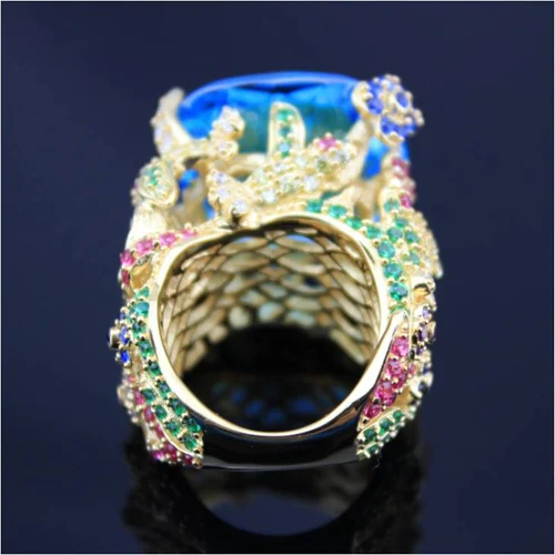 AnillosQi Xuan_Fashion Jewelry_Customized большой голубой камень роскошные кольца_ S925 Твердые серебряные синие кольца_ завод прямые продажи
