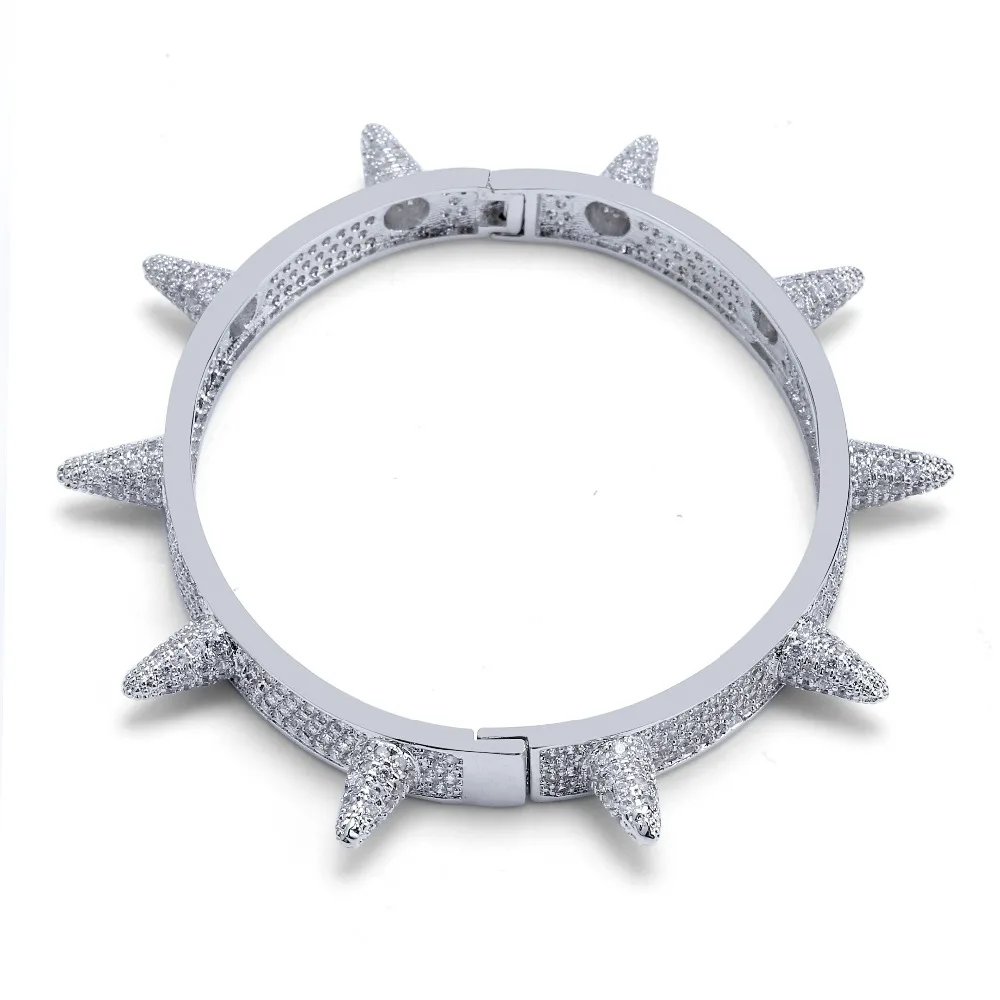 TOPGRILLZ Spikes Rivet Stud Mens Charm Bracelets Bangle Iced Out Gold Silver Color Bracelets Hip Hop/Punk Gothic Bling Jewelry