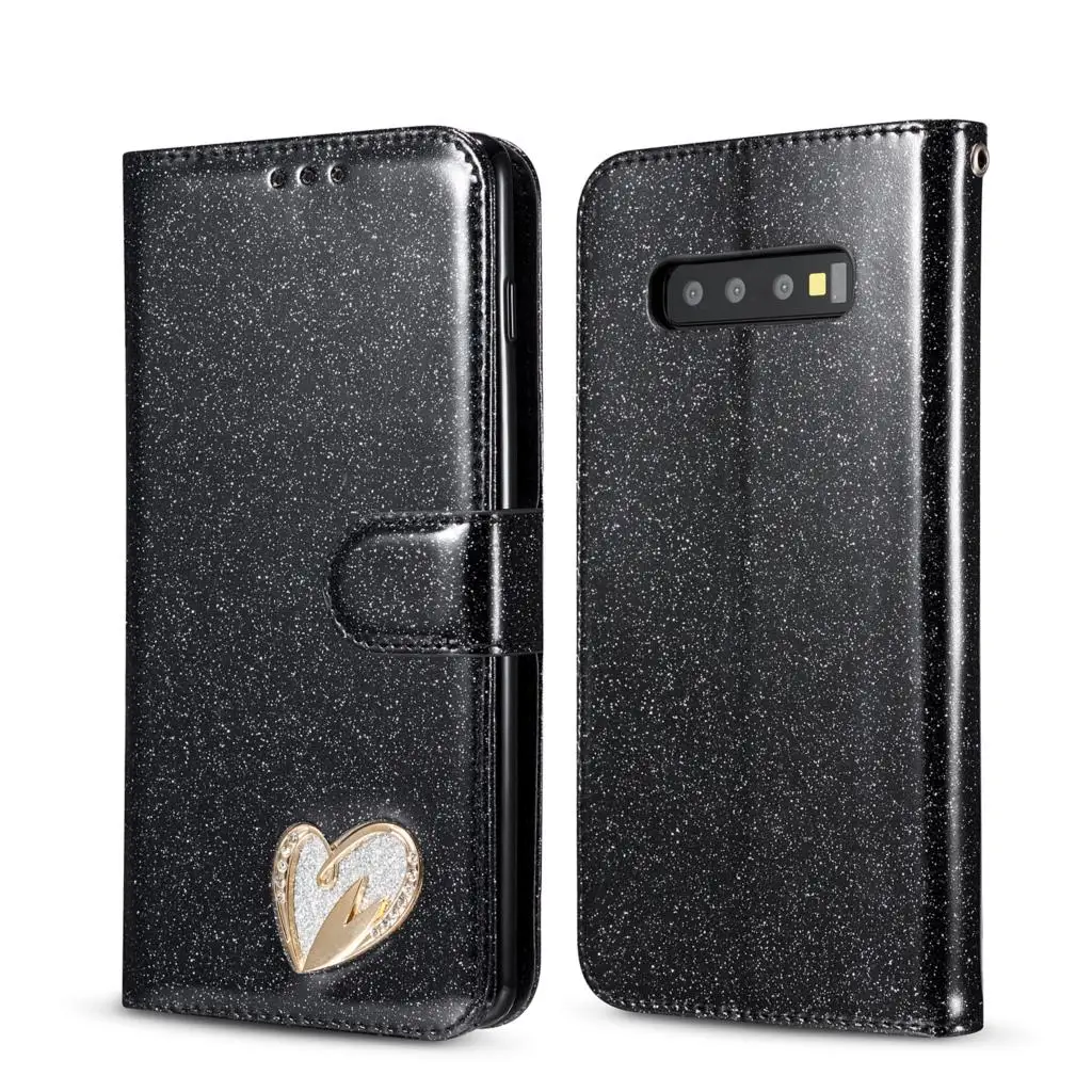 Блестящий чехол бумажник Love Heat для Samsung Galaxy S10 S9 S8 Plus Note 8 9 Flip Lether телефона S10e S7