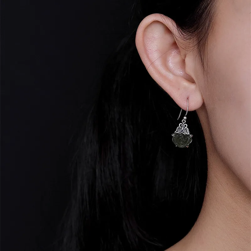 Женские серьги бабочки из натурального нефрита тайское серебро ручной работы 100%