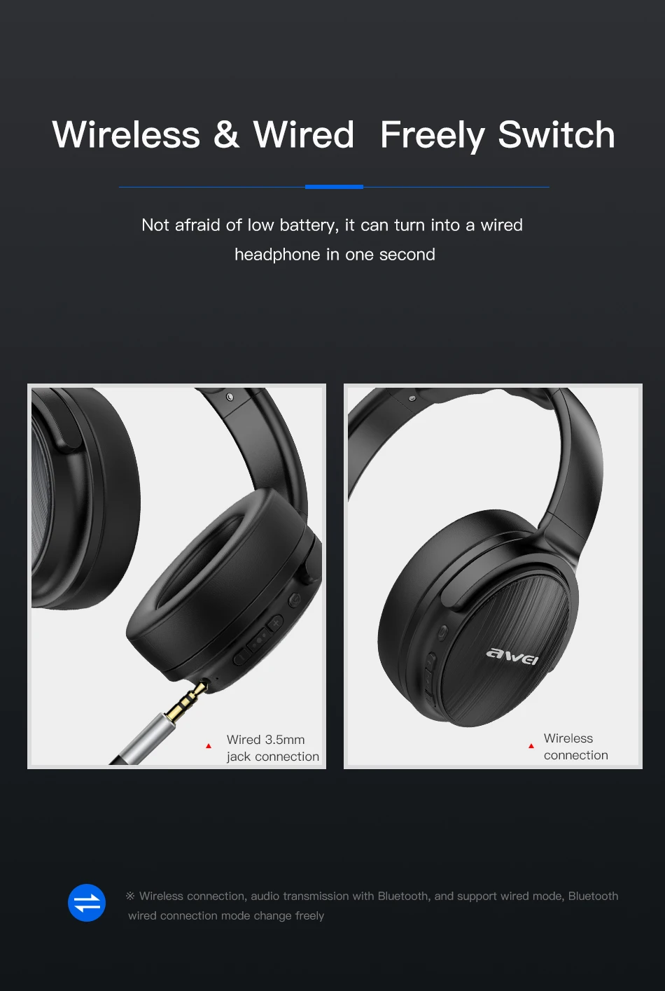 AWEI A780BL Bluetooth 5,0 беспроводные наушники Bluetooth наушники гарнитура с микрофоном складные Игровые наушники для iPhone samsung