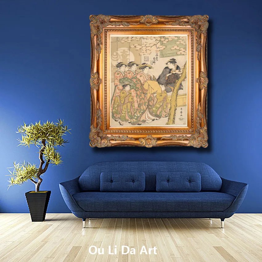 Классическое японское кимоно женский весенний пейзаж картина маслом холст