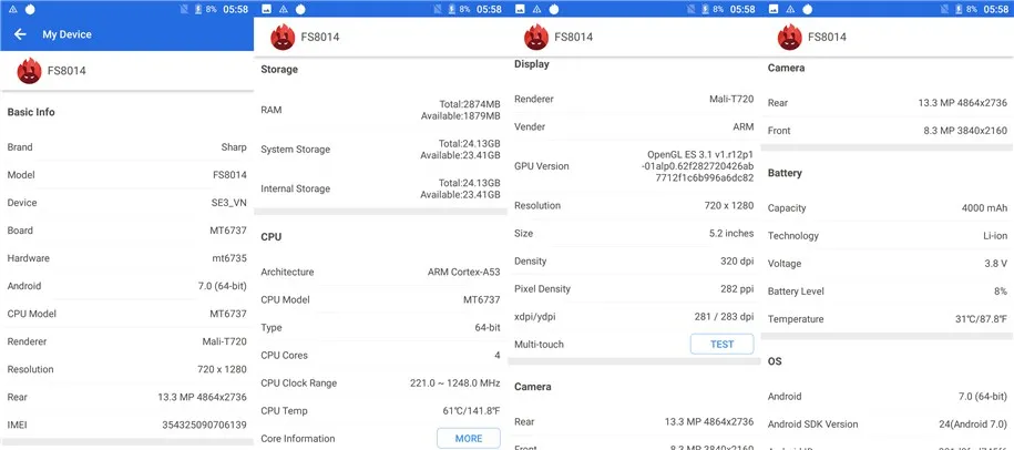 Глобальная версия SHARP R1 4G FDD LTE 5," 1280x720 Dual SIM мобильный телефон MTK6737 четырехъядерный отпечаток пальца 4000 мАч обновление OTA