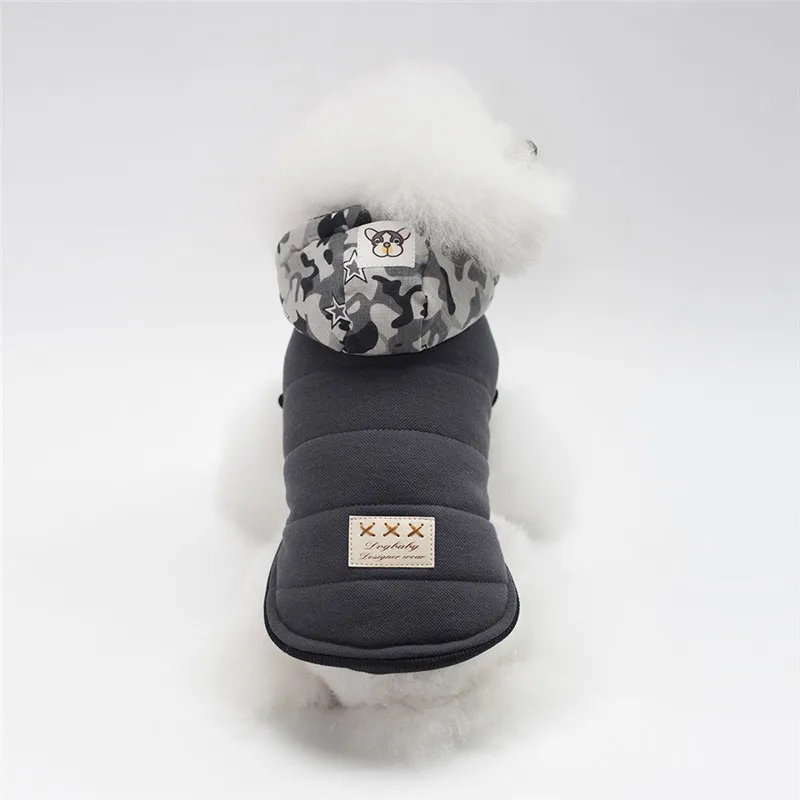 Gray KEMISIDI зимняя одежда для собак камуфляж с капюшоном Thicked хлопок Pet Костюмы Два ноги теплые мягкие собаки Hat пальто куртки для бульдога - Цвет: Gray