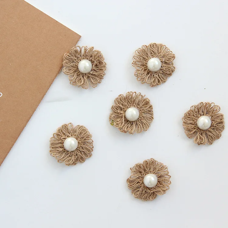 30 шт. DIY аксессуары ручной работы Мешковина цветок роза с жемчугом для ремесло