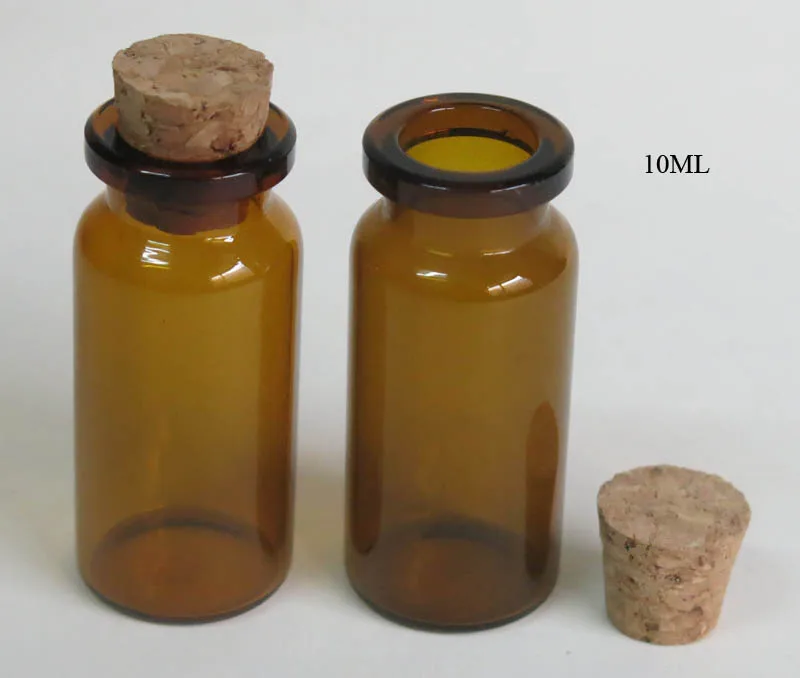 100 x 10ml Amber Glass Bottle with Cooden Cork 10cc 1/3oz Small Brown Bottle Cork Stopper Glass Vials 22*50*12.5mm Container