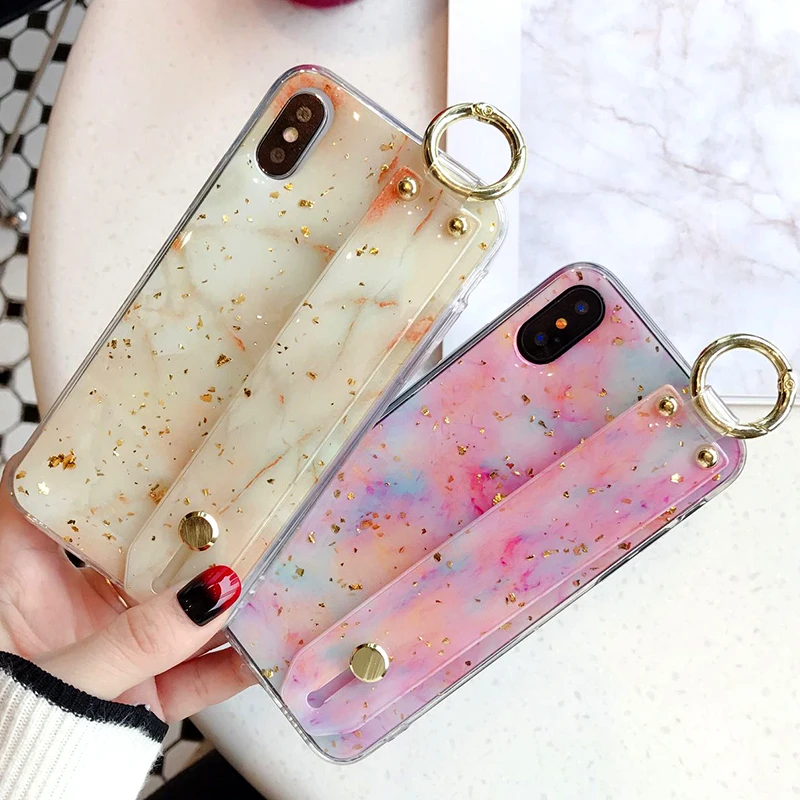 Блестящий ремешок на запястье чехол для телефона iphone x xs max xr 6 6s 7 8 Plus цветной