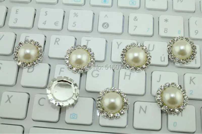 30 шт./лот 18 мм красивая слоновая кость пуговица с жемчужиной и стразами украшение