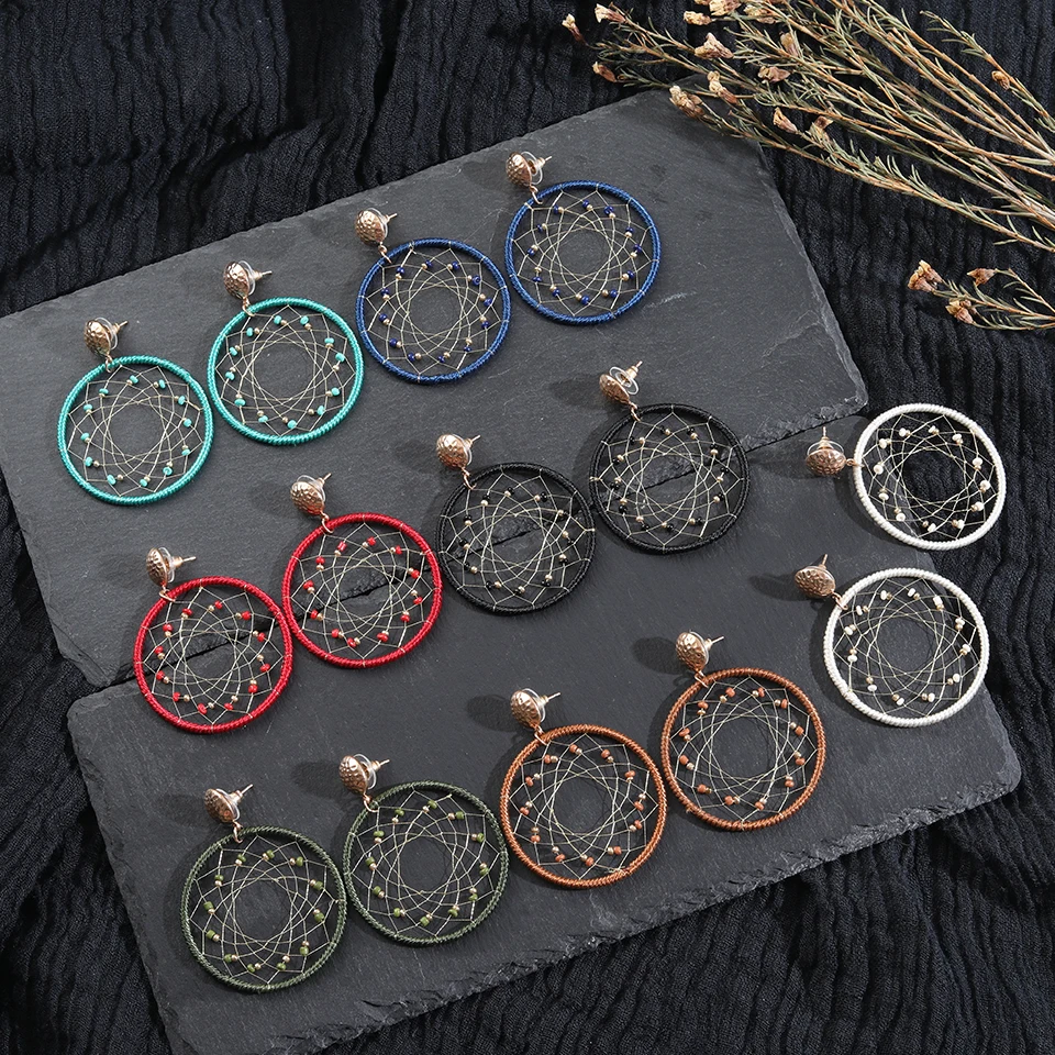 2019 модные серьги-кольца ручной работы простые сетчатые геометрические свисающие