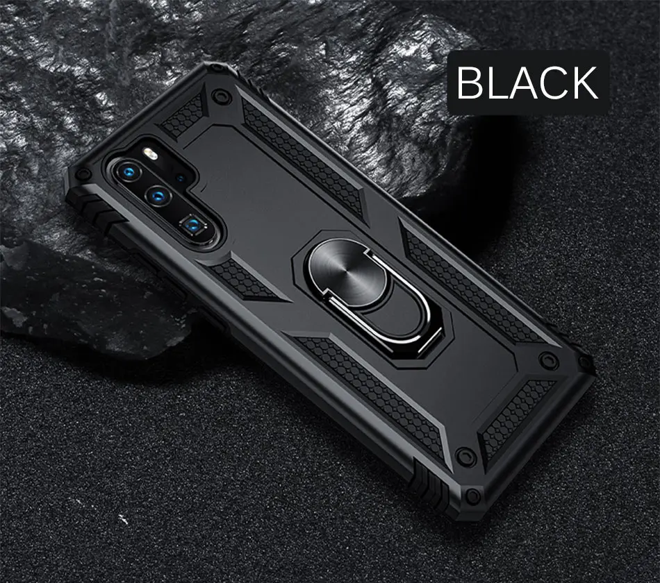 Роскошный армированный противоударный чехол для huawei P30 Pro P Smart, мягкий чехол-бампер для huawei Honor 10 P30 Lite, кольцевой чехол - Цвет: Black