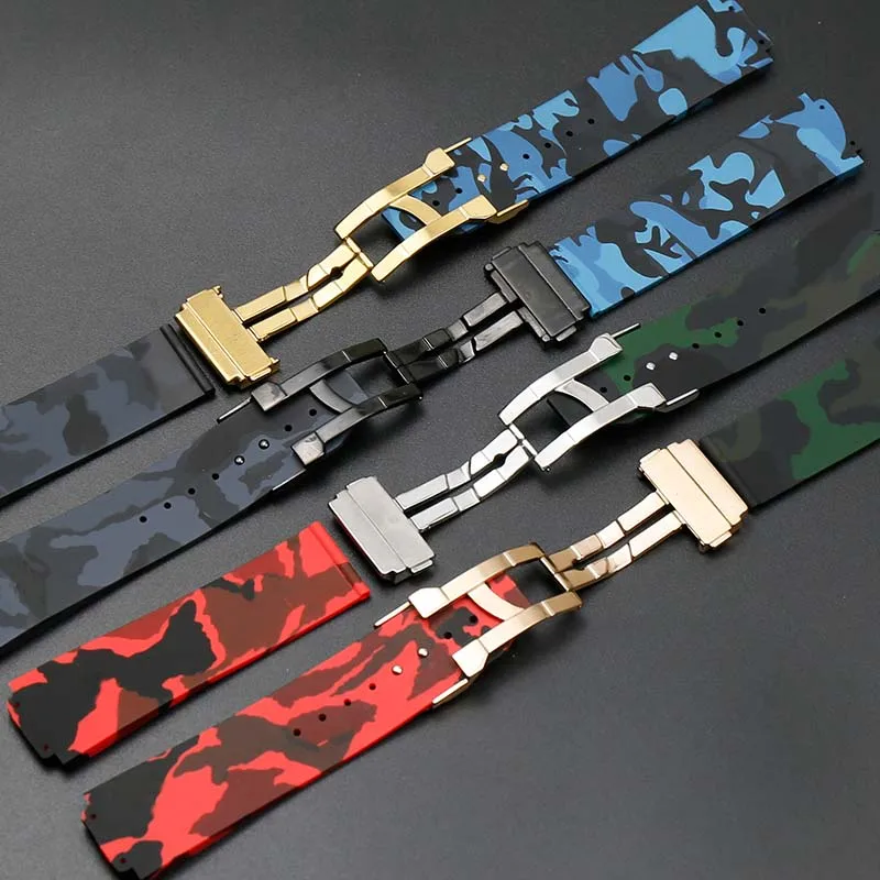 Men's Silicone Camouflage Strap 25mmx17mm for Hublot Women's Waterproof Sports Rubber Strap Accessories men watch band