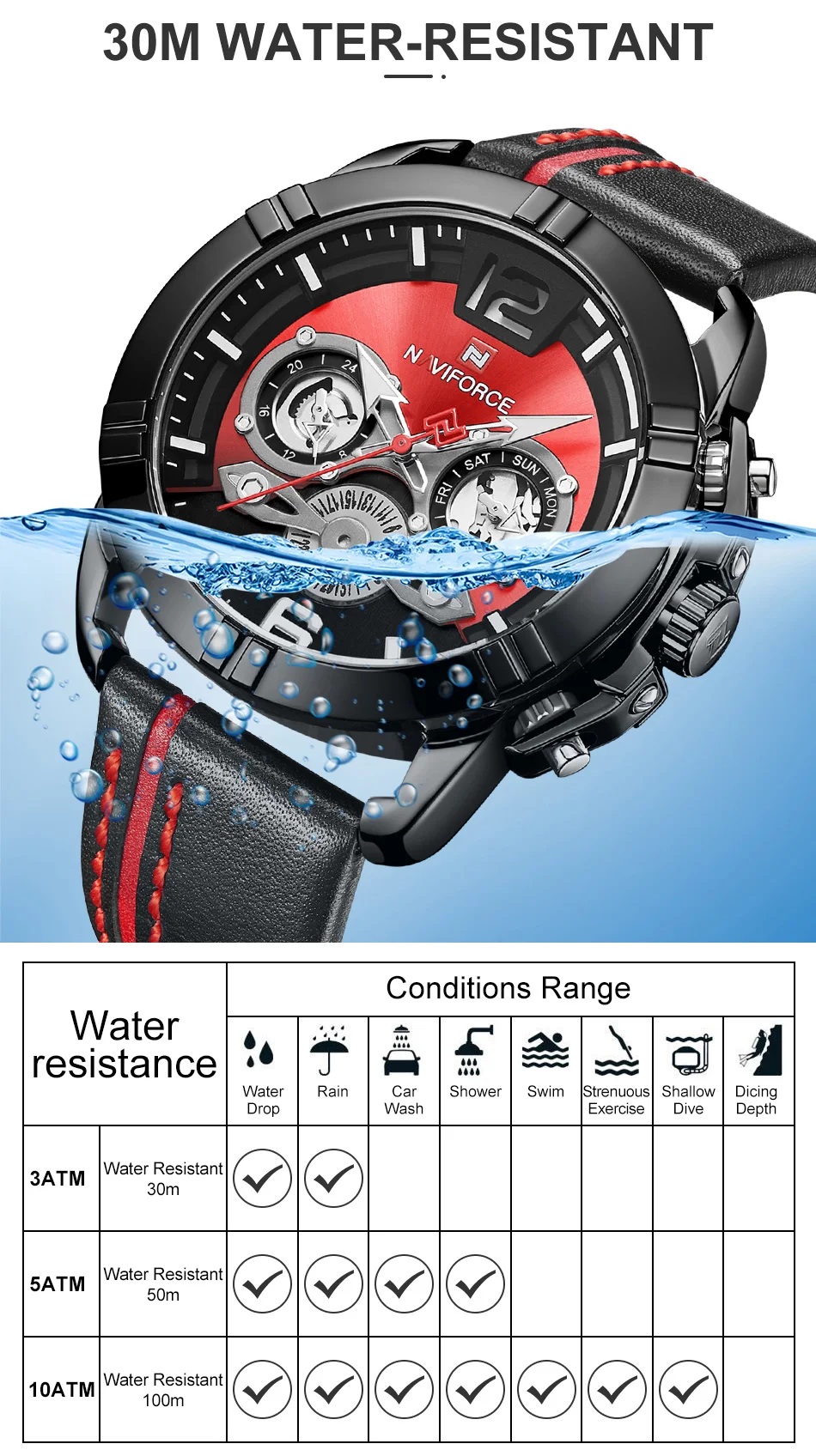 Мужские часы NAVIFORCE, роскошный бренд, модные спортивные кварцевые часы, мужские часы с кожаным календарем, водонепроницаемые часы для мужчин, Relogio Masculino